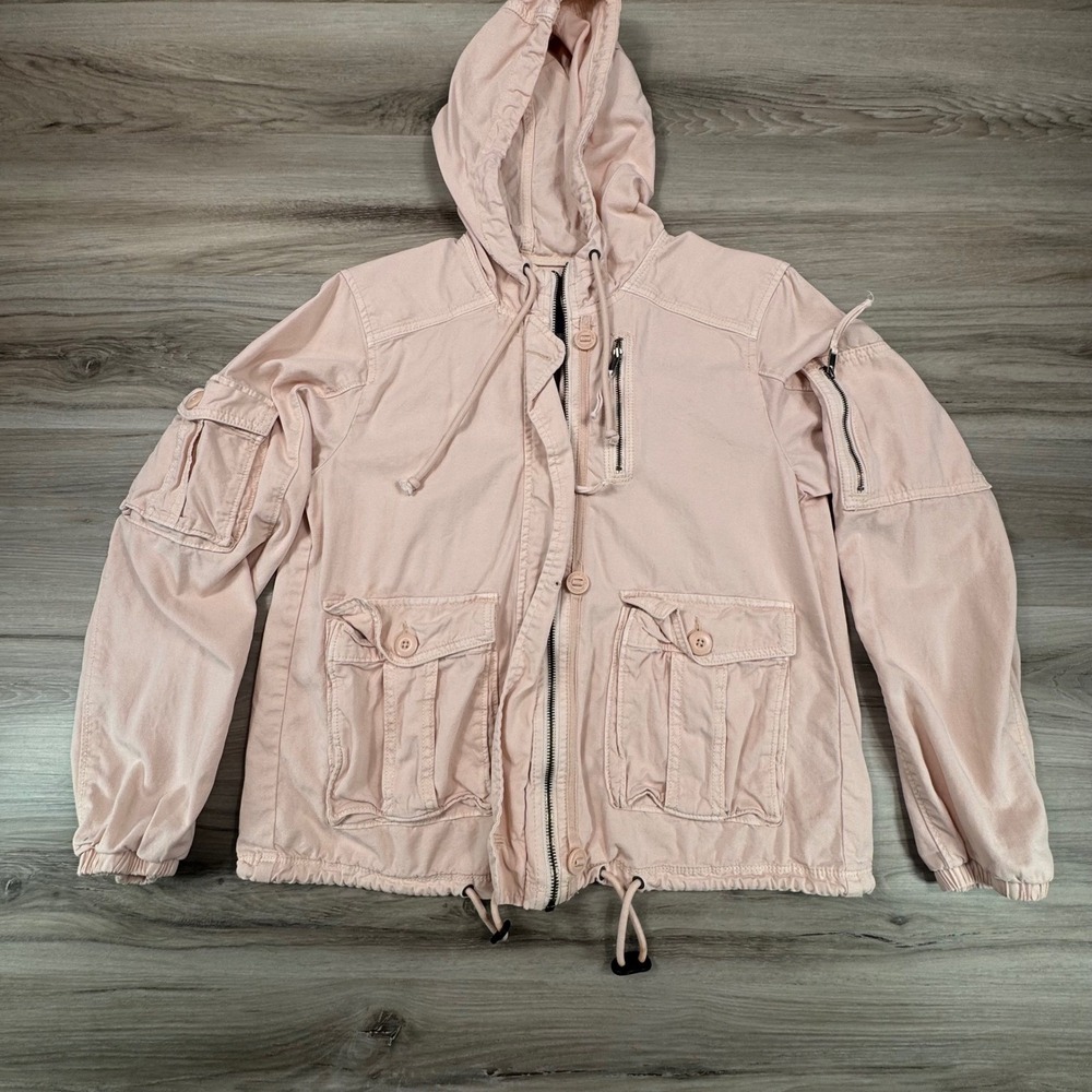 American Eagle Women's Utility Jacket S‎ Pink Cargo Military Hooded Coat